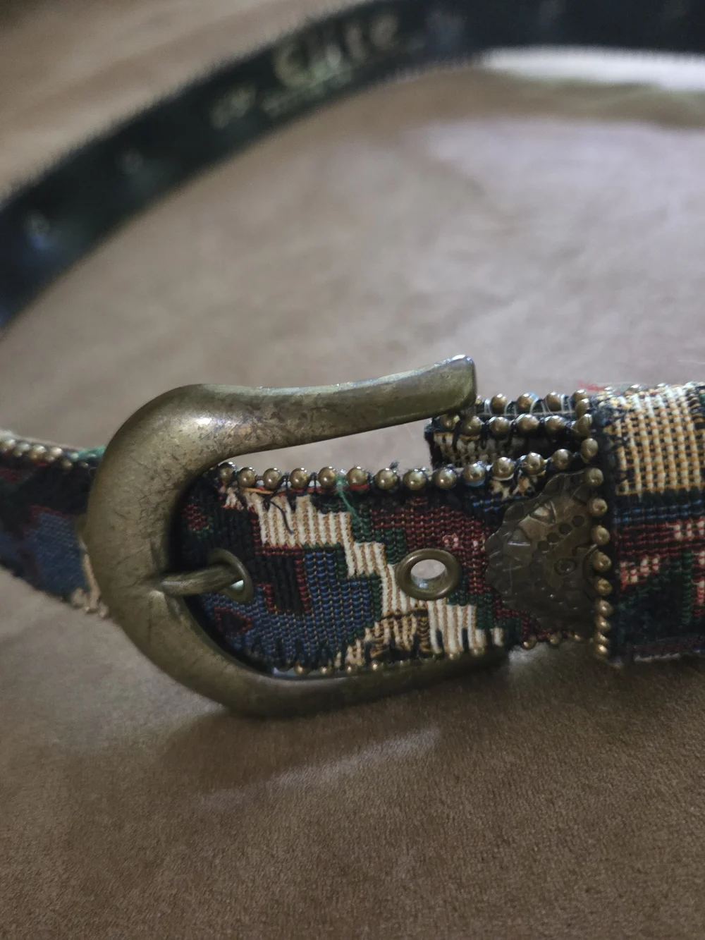 VINTAGE Tapastry Fabric With Medallion Accent Women's Belt - Green Multi
